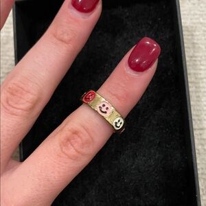 Gold Ring with Colorful Smiley Faces